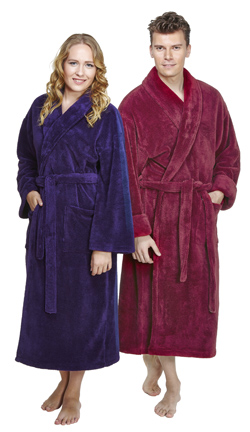 bathrobes for women and men in various styles and colors.